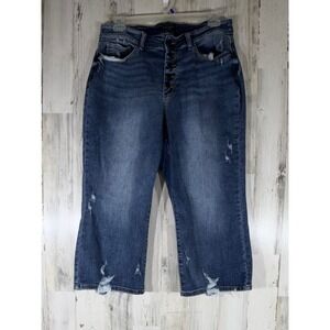 Judy Blue Wide Leg Crop Jeans 18W Blue Distressed High Rise Button Fly JB82509MD